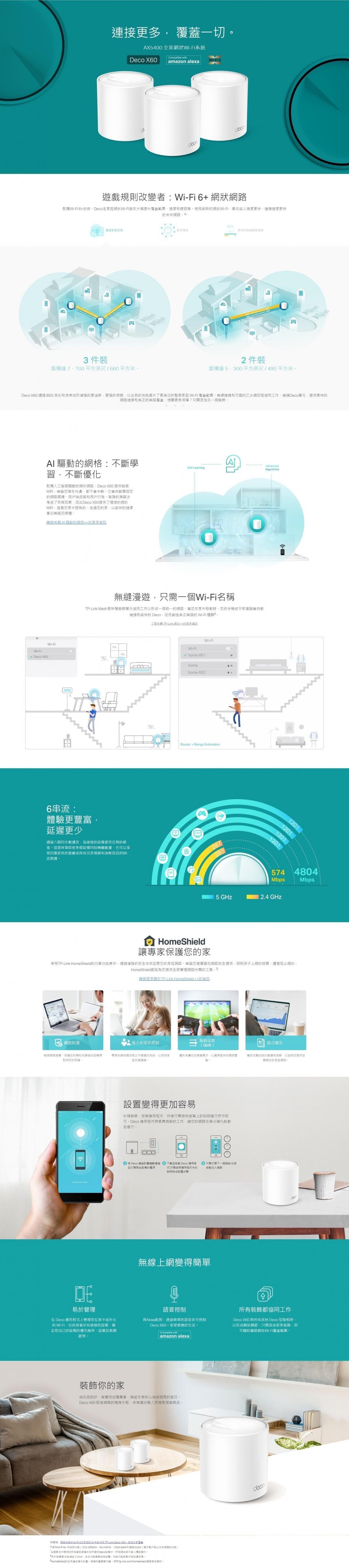 TP-Link Deco X60 AX5400 雙頻 WiFi 6 Mesh 路由器