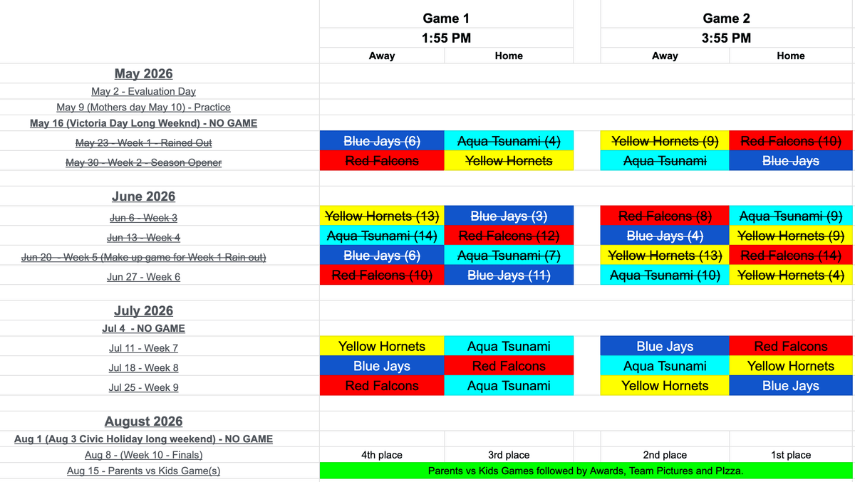 TBB 2026 Schedule
