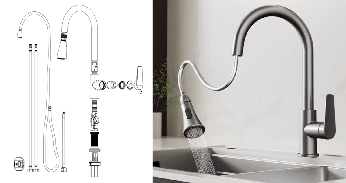 Hybrid Modular Design of a stainless steel faucet