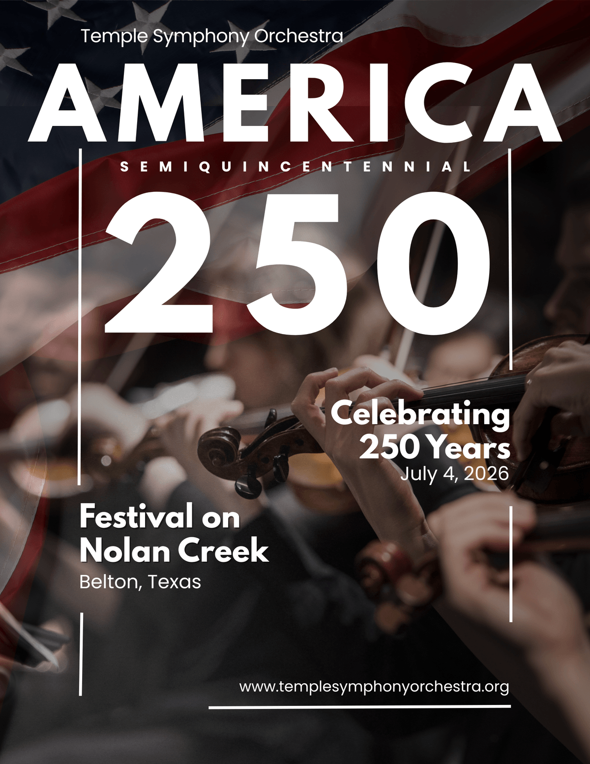 Temple Symphony Orchestra America 250 String Quartet performance poster