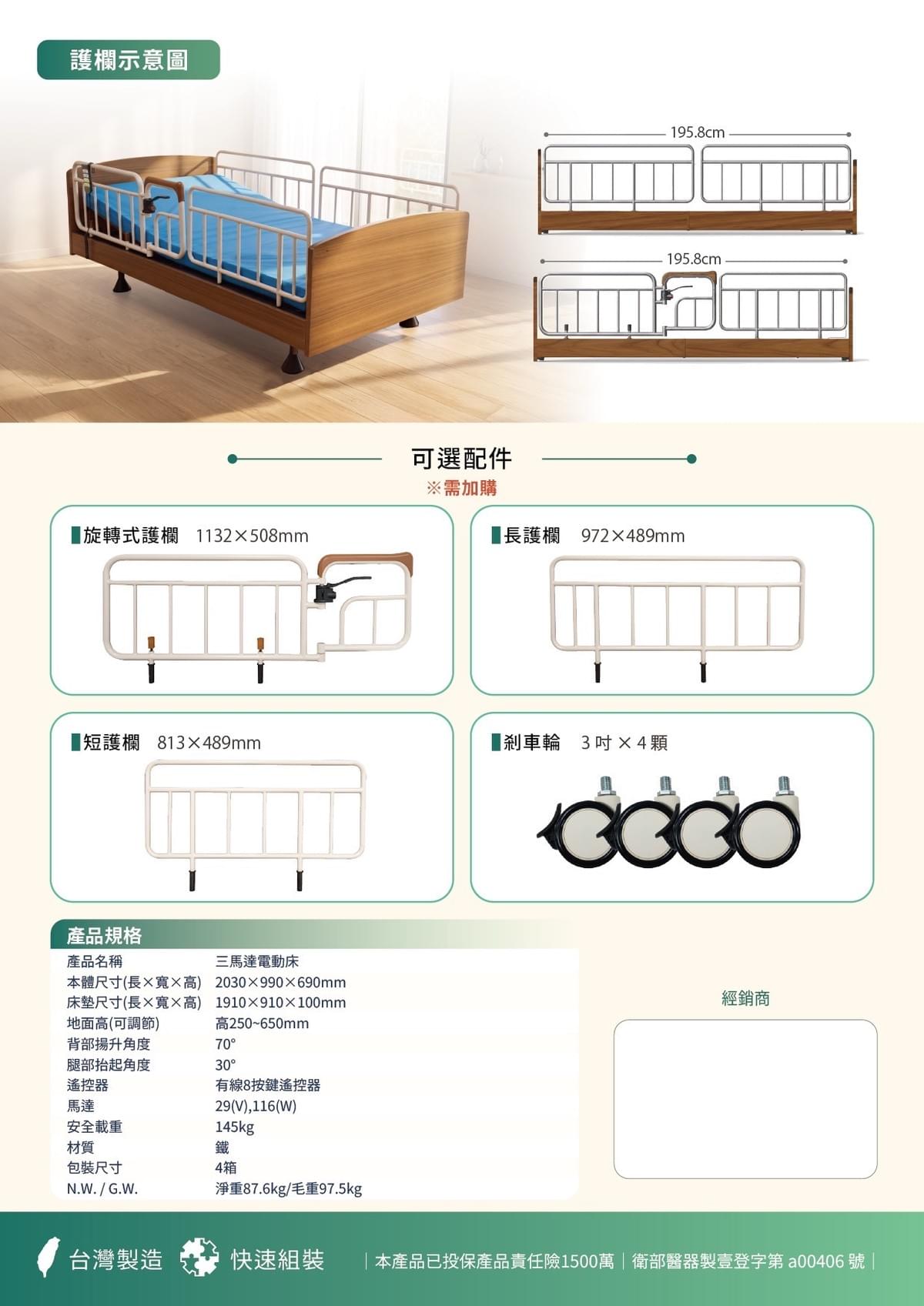 樂匠｜三馬達電動護理床