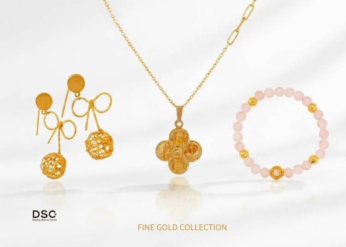 DSC 鑽石 黃金金飾系列 黃金耳環與項鍊搭配水晶黃金手鍊 傳承純金價值與時尚設計