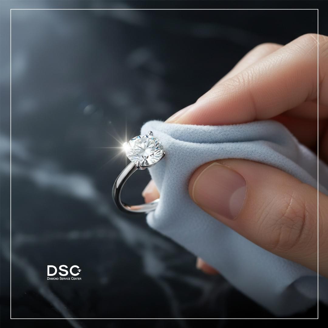 DSC 鑽石 售後服務體驗 專業顧問以珠寶擦拭布保養鑽戒 讓鑽石光芒璀璨如新 展現對珠寶的極致呵護 並提供完善的售後維修服務