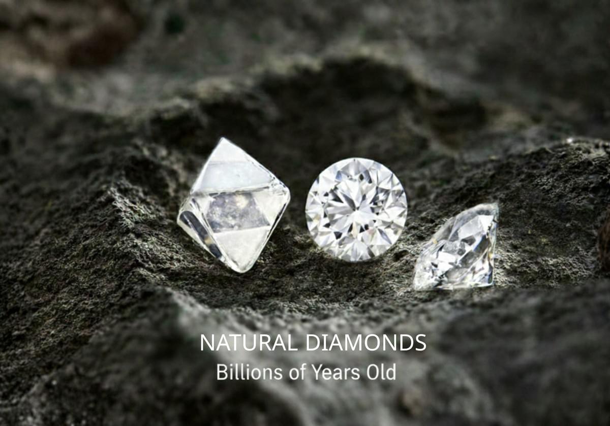 天然鑽石從原石、正面到立體完整呈現，GIA 鑑定嚴選高品質鑽石，透過完美車工展現璀璨火彩。