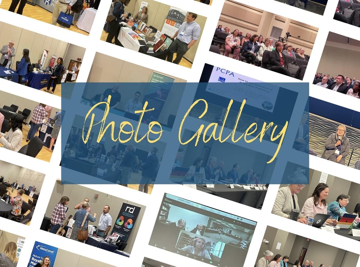 Rectangle with conference photos at an angle and the words Photo Gallery overlaid on top