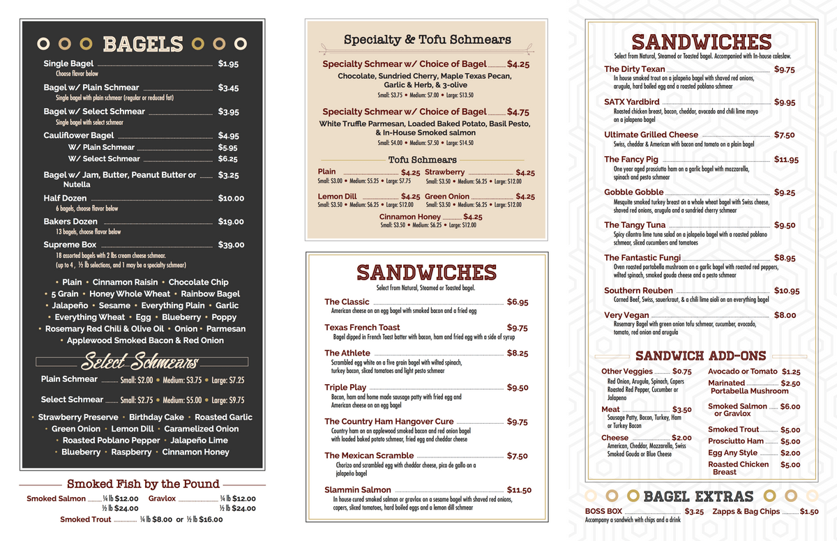 Menu B.O.S.S. Bagel