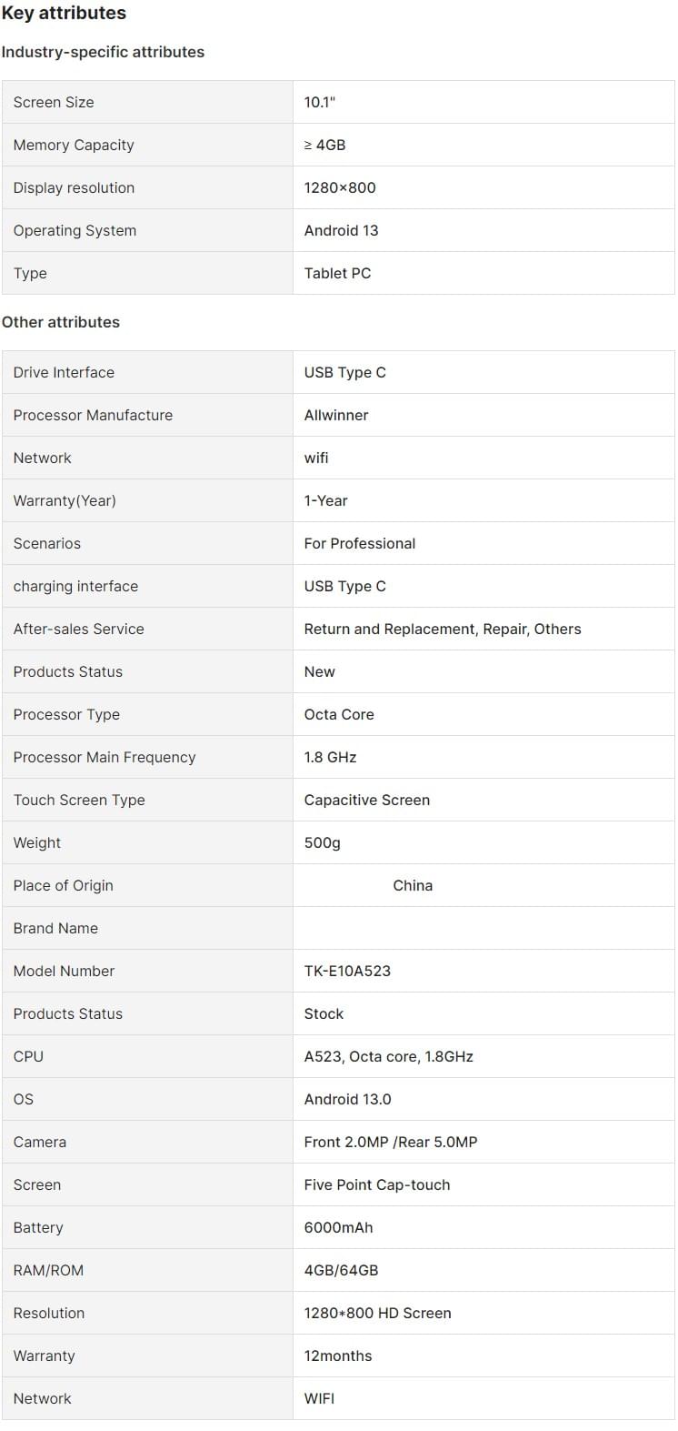 ATK-E10A523 10 inch tablet