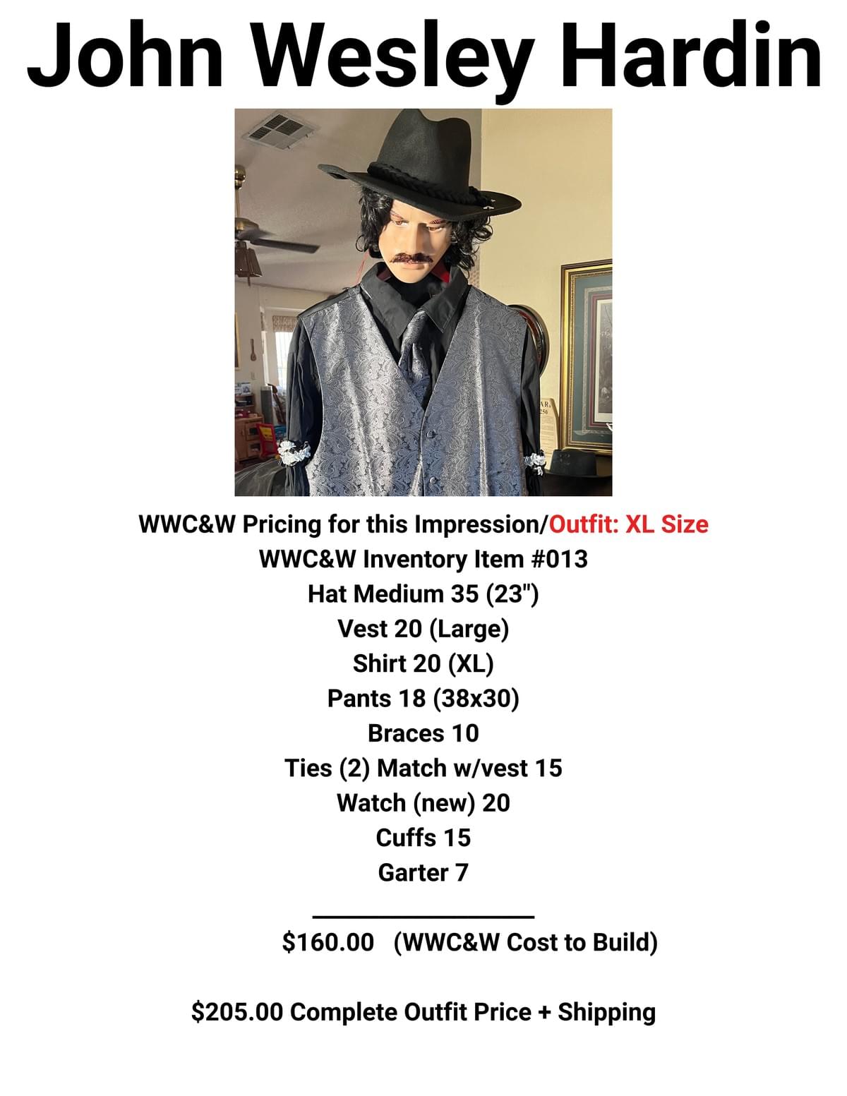 Outfit Inventory Item #13 - John Wesley Hardin