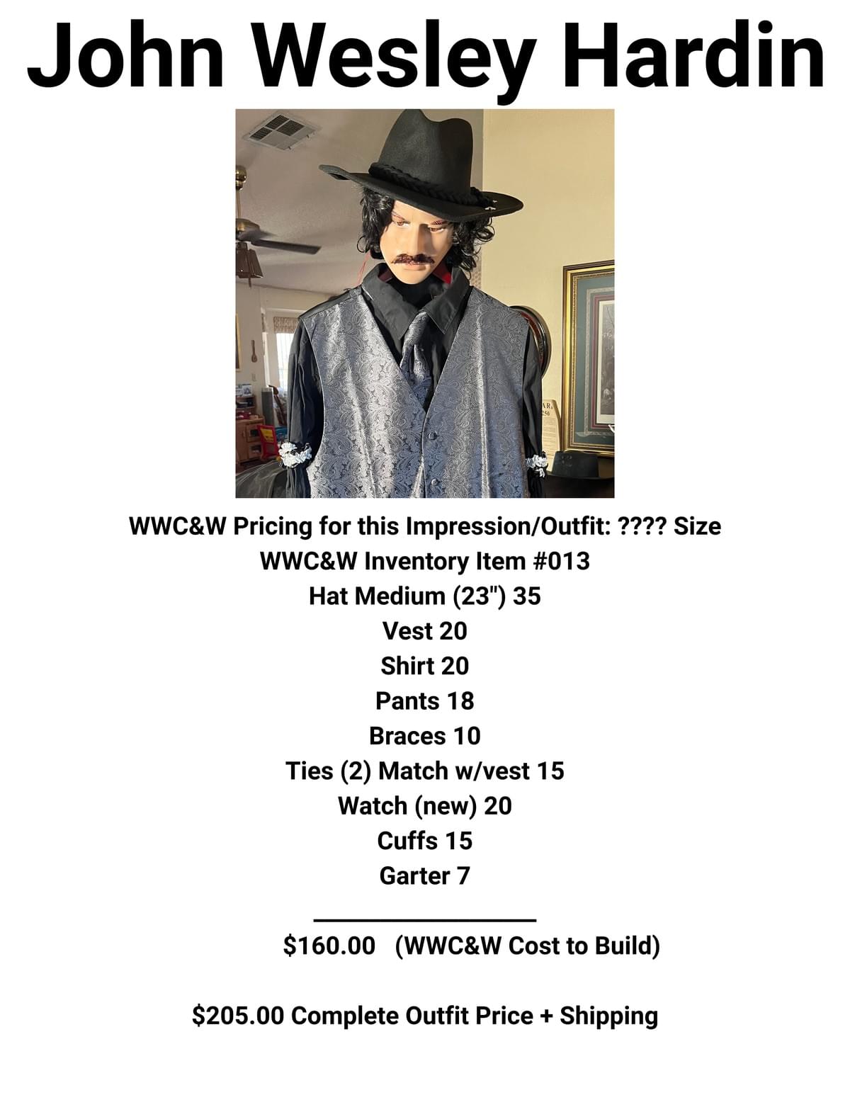 Outfit Inventory Item #13 - John Wesley Hardin