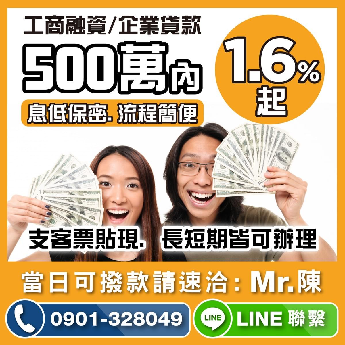 500萬內1.6%起當日撥款