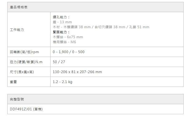DDF491 充電無刷起子電鑽