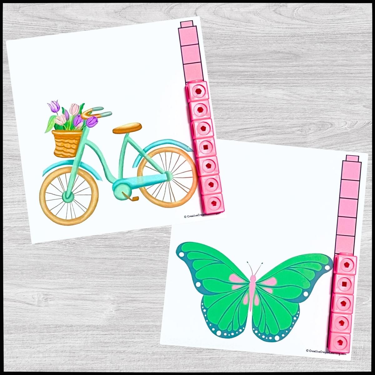 Springtime nonstandard measurement activity using linking cubes and spring pictures