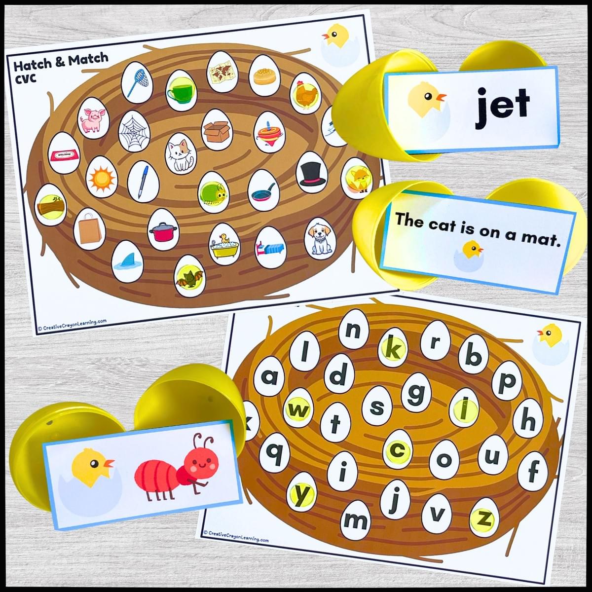 Spring Hatch and Match CVC Word Game – Hands-on Literacy Center for Kindergarten – Matching eggs and chicks to build early reading and phonics skills
