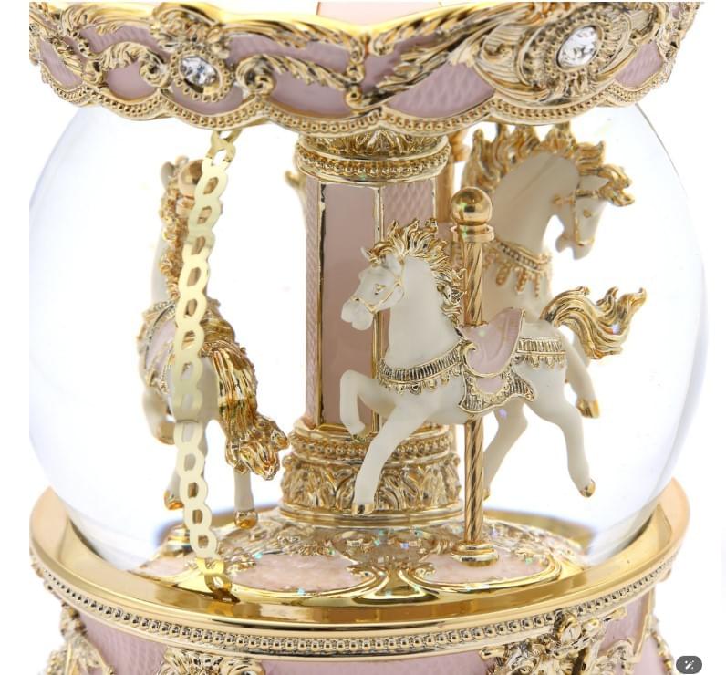 浪漫粉金 旋轉木馬(燈光) 水晶球音樂盒