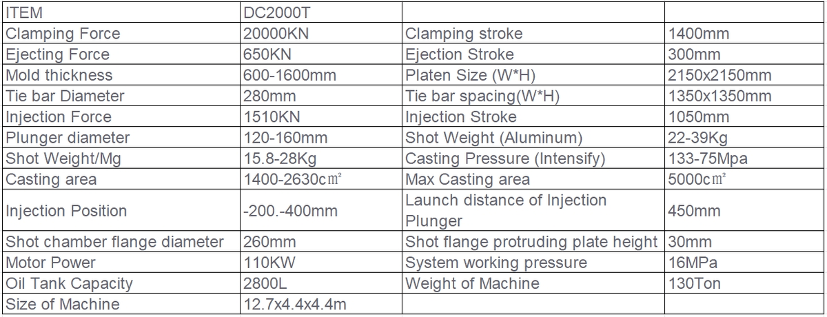 DC2000T Standard Cold Chamber Die Casting Machine