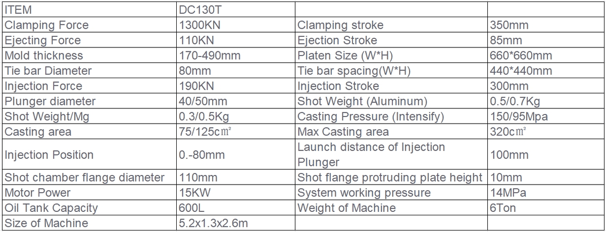 DC130T Standard Cold Chamber Die Casting Machine