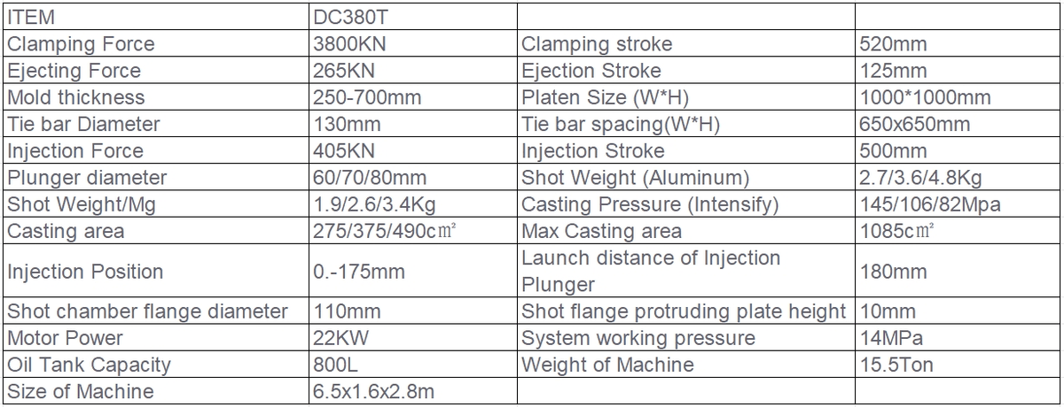 DC380T Standard Cold Chamber Die Casting Machine