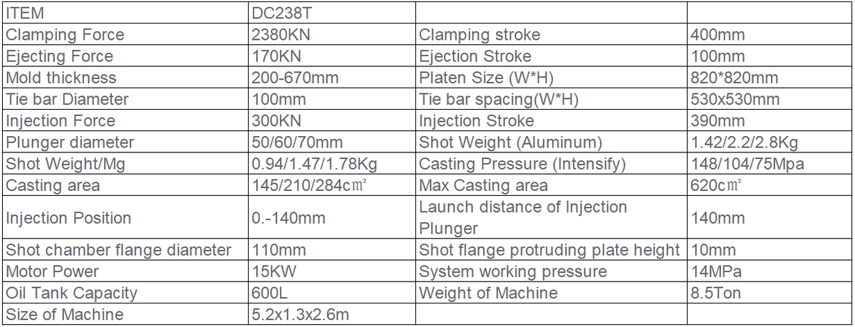 DC238T Standard Cold Chamber Die Casting Machine