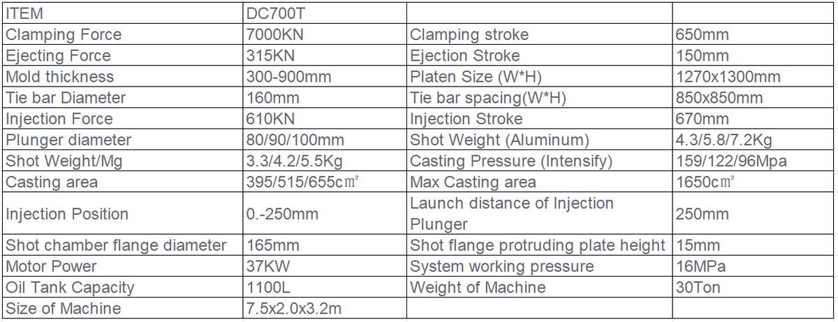 DC700T Standard Cold Chamber Die Casting Machine