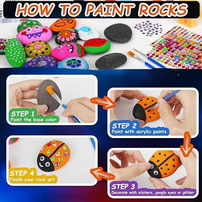 Rock Painting Kit, Rocks for Painting (1.2-2 Inch / 2-3.15 Inch), Birthday Children's Gift Art
