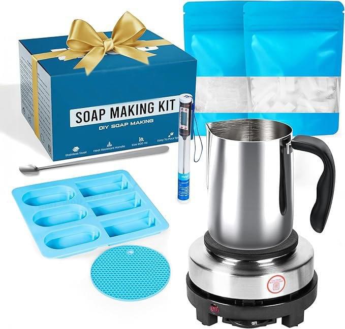 Soap Making Kit, with 900 ml Stainless Steel Melting Pot Integrated DIY Silicone Mold Soap Making 