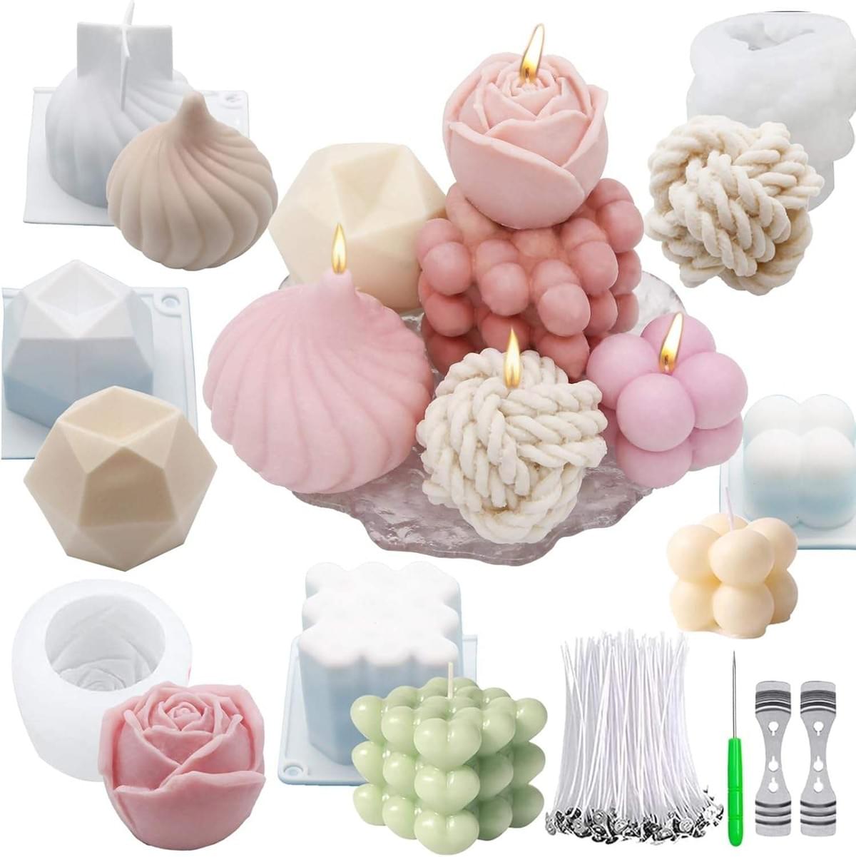 Silicone Candle Mold Set for Candle Making Wick, 3D Silicone Mold for Soy Wax, Soap, DIY Scented Can