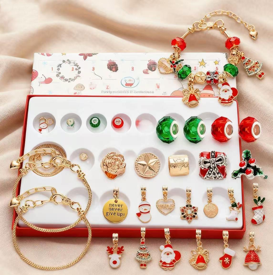 DIY Creative Children's Bracelet Jewelry, 2026 Christmas Countdown Blind Box 24 Grid Holiday 