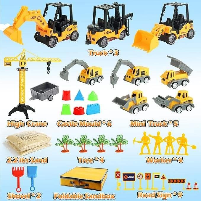 Sand Pit Construction Site Set - 37 Piece Toy Sand Art Set, Great Gift for Kids