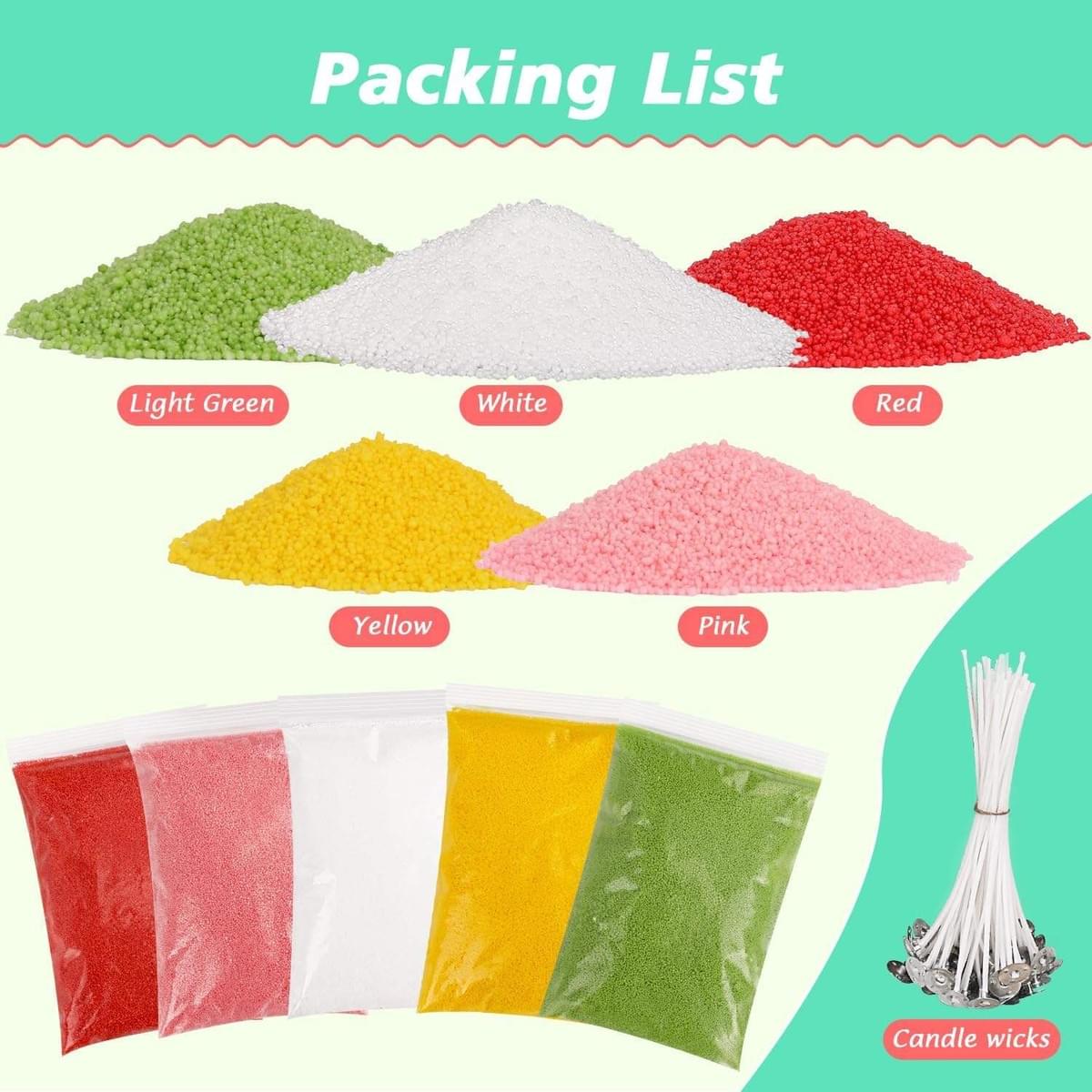 5 Color DIY Sand Wax Candle Making Kit - Filling Pearl Wax with Candle Wick, Scented Candle Supplies
