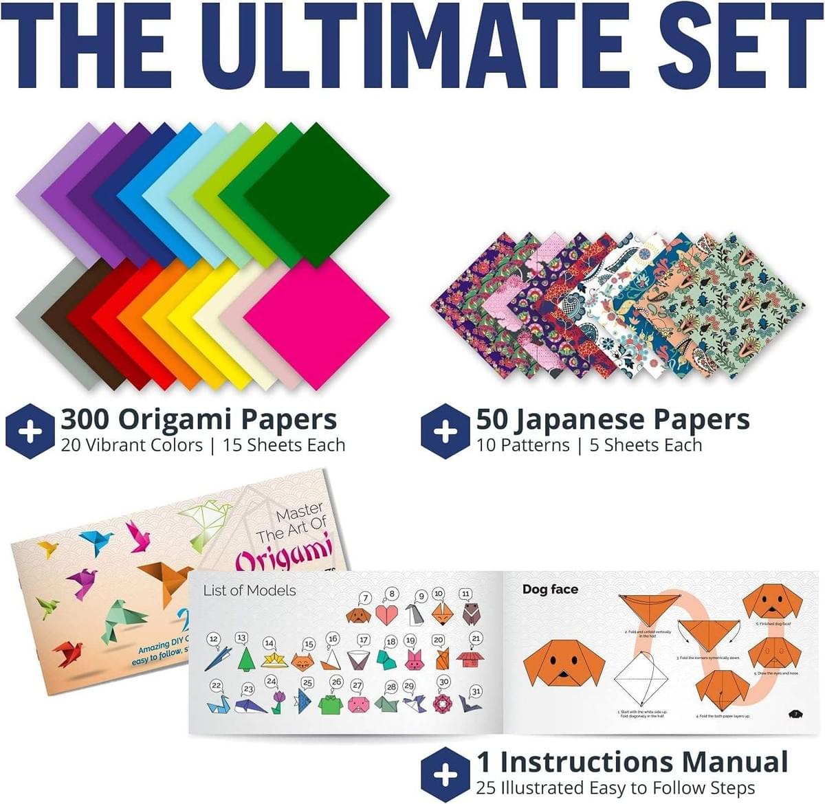 70g 350pcs Origami Paper Kit/300 Sheets 20 Colors 6x6 / 50 Traditional Japanese Patterns /25 Easy 