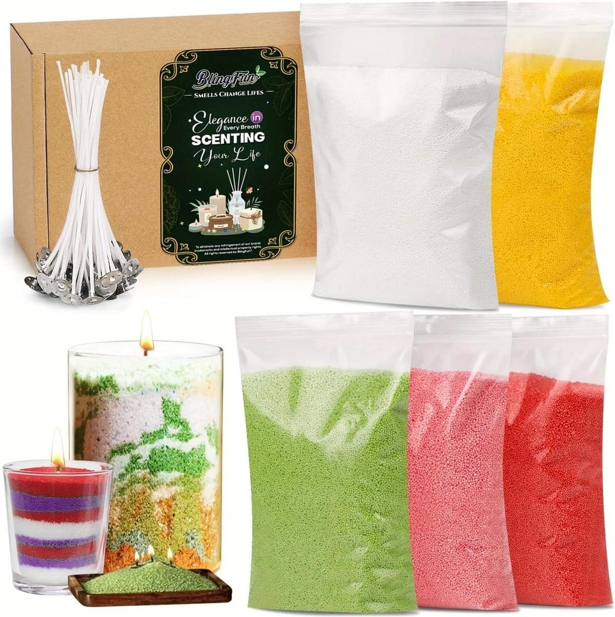 5 Color DIY Sand Wax Candle Making Kit - Filling Pearl Wax with Candle Wick, Scented Candle Supplies