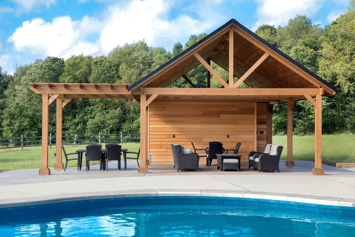 Custom built Outdoor living space near a pool at a home in Roanoke