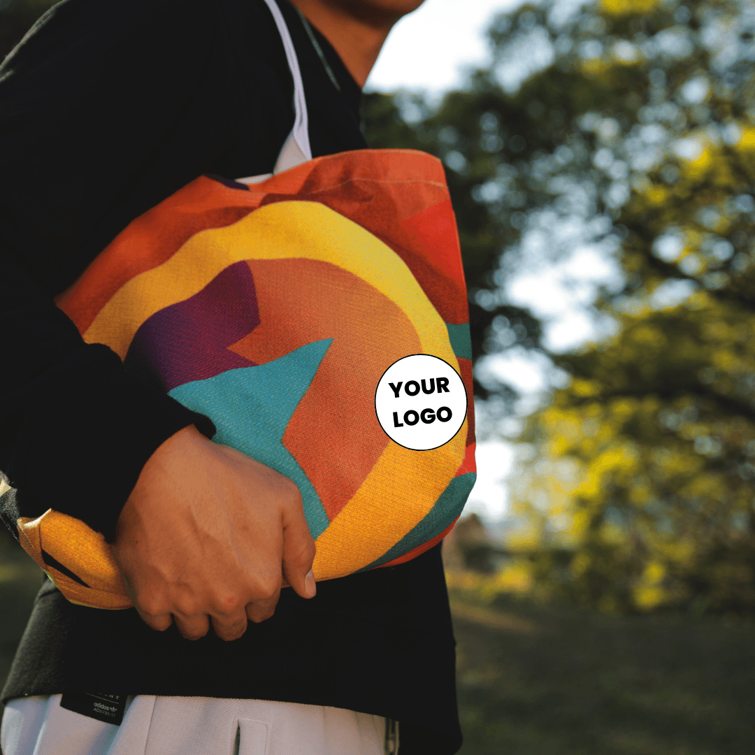 A Morph tote with a white circle in place of the logo that says "Your Logo."