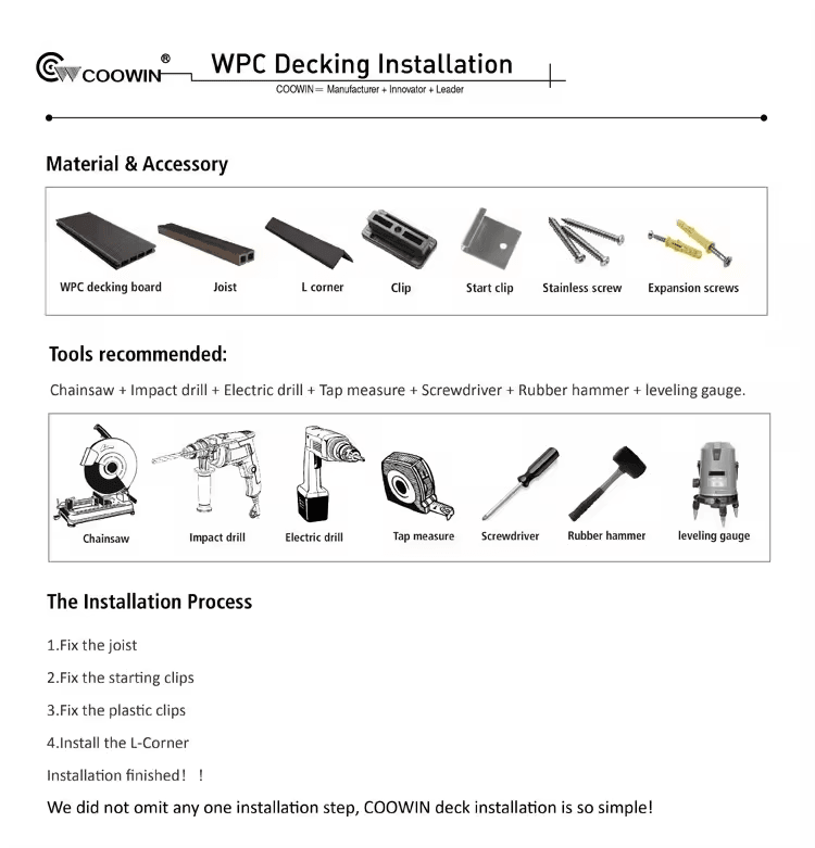 Outdoor Easy Installation Light Brown Outdoor Composited Wpc Decking Solid Wood Floor Decking for Te