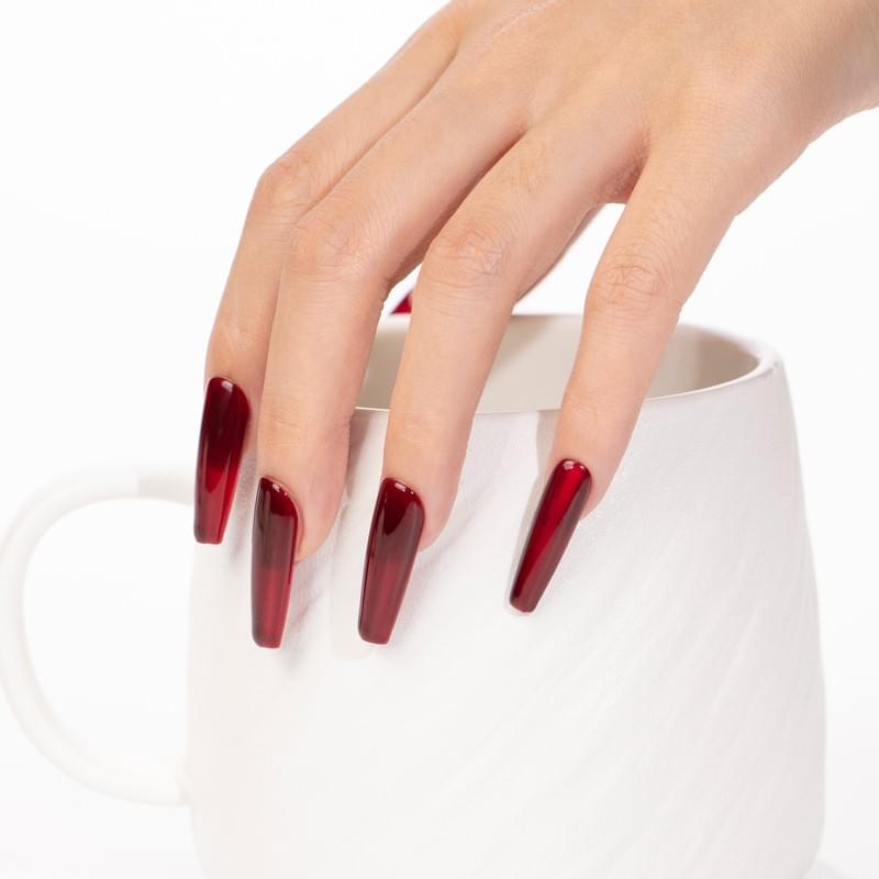 Red Press On Nails  Long Trapezoid  Nails, Reusable Fake Nails 5 size Bridal Manicure
