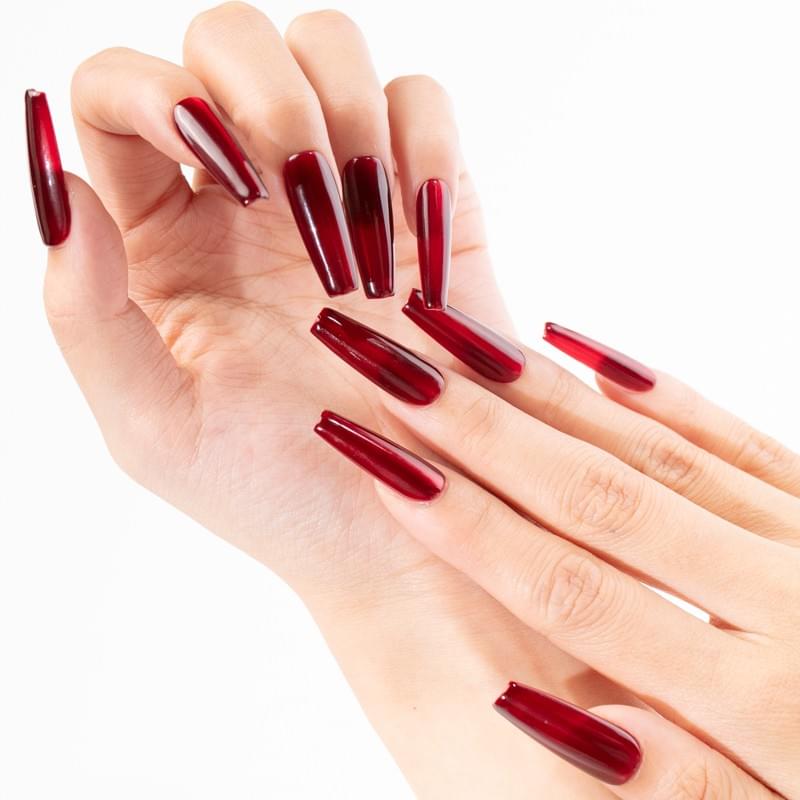 Red Press On Nails  Long Trapezoid  Nails, Reusable Fake Nails 5 size Bridal Manicure