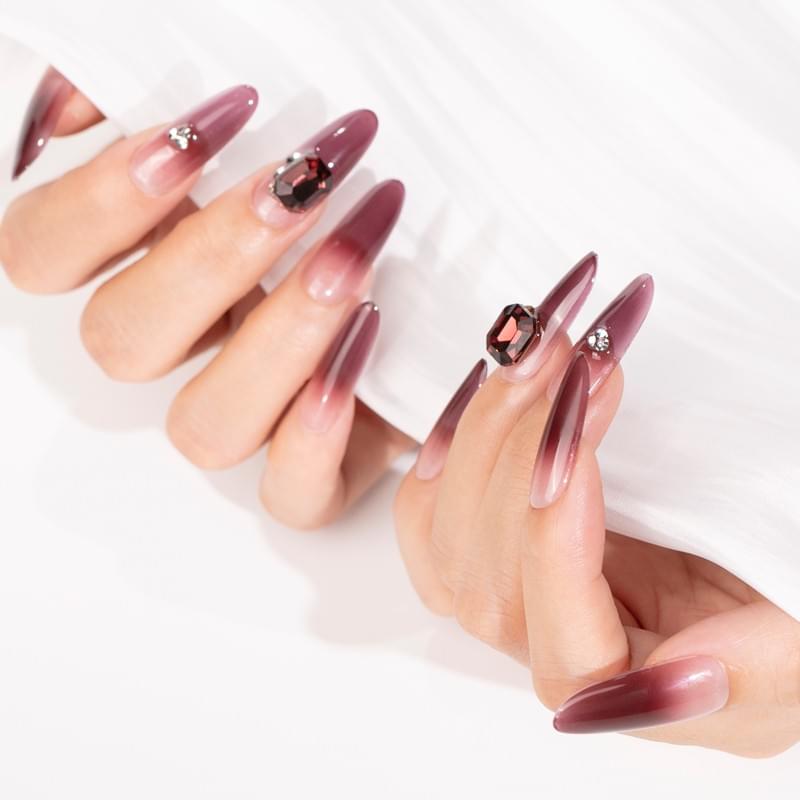 Gradient Press On Nails  Long Oval  Nails, Reusable Fake Nails 5 Sizes To Choose  Bridal Manicure
