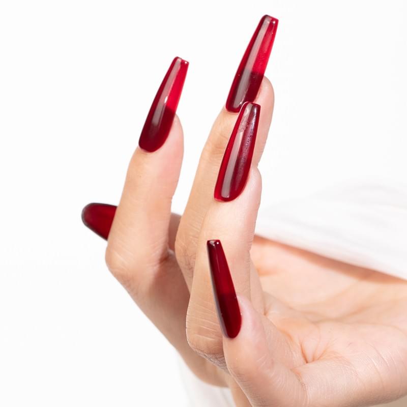 Red Press On Nails  Long Trapezoid  Nails, Reusable Fake Nails 5 size Bridal Manicure