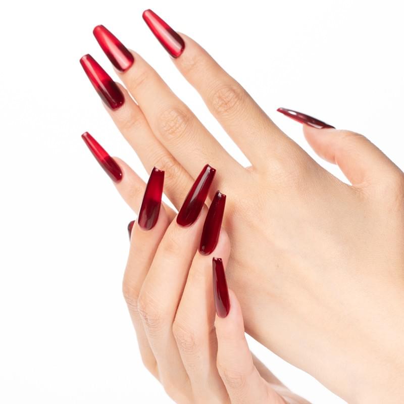 Red Press On Nails  Long Trapezoid  Nails, Reusable Fake Nails 5 size Bridal Manicure