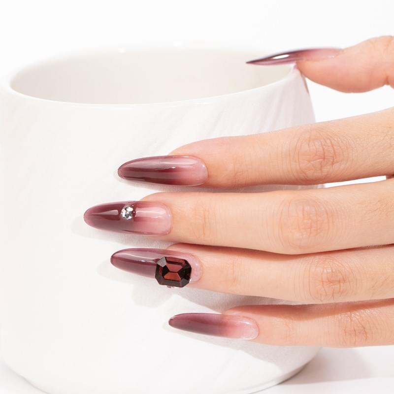 Gradient Press On Nails  Long Oval  Nails, Reusable Fake Nails 5 Sizes To Choose  Bridal Manicure