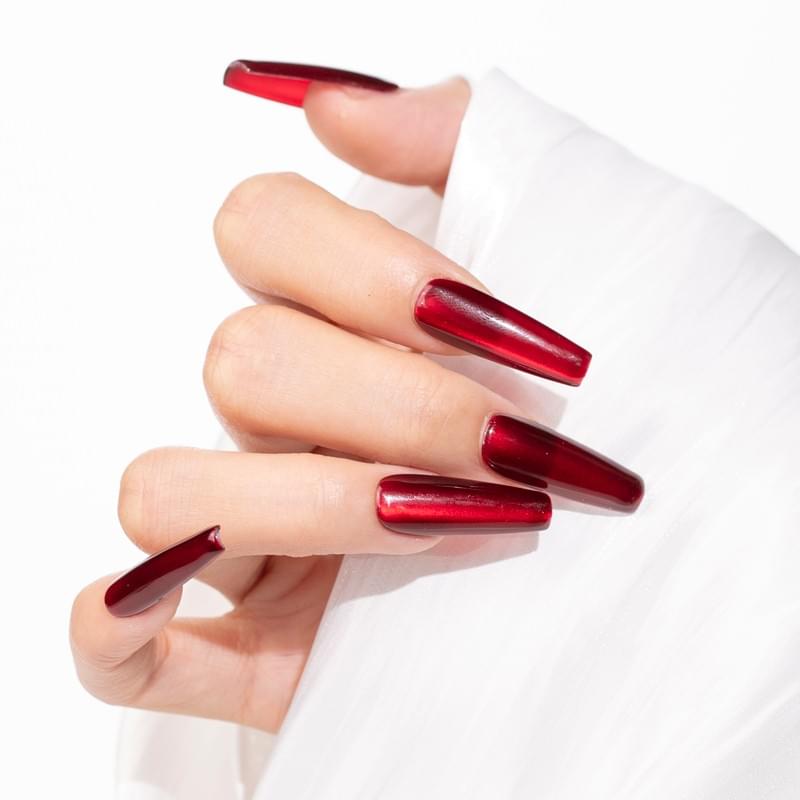 Red Press On Nails  Long Trapezoid  Nails, Reusable Fake Nails 5 size Bridal Manicure