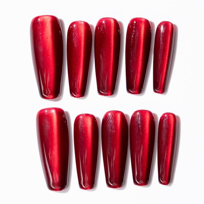Red Press On Nails  Long Trapezoid  Nails, Reusable Fake Nails 5 size Bridal Manicure