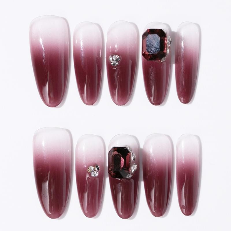 Gradient Press On Nails  Long Oval  Nails, Reusable Fake Nails 5 Sizes To Choose  Bridal Manicure