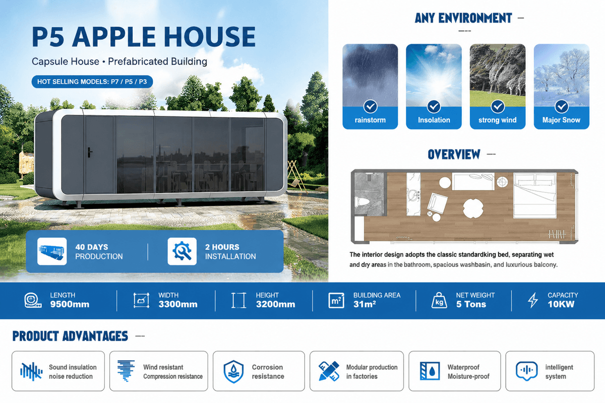 Astra Vista on an elevated wooden deck in a misty mountain forest at sunset, featuring panoramic glass panels and modern outdoor lounge area.