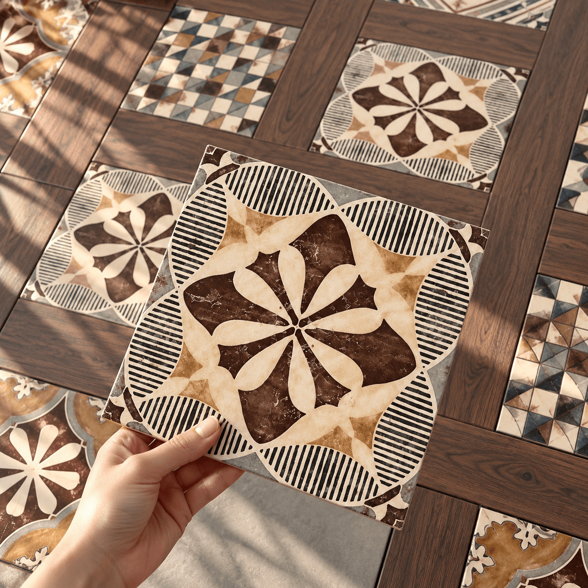 Wood Framed Patterned Tiles