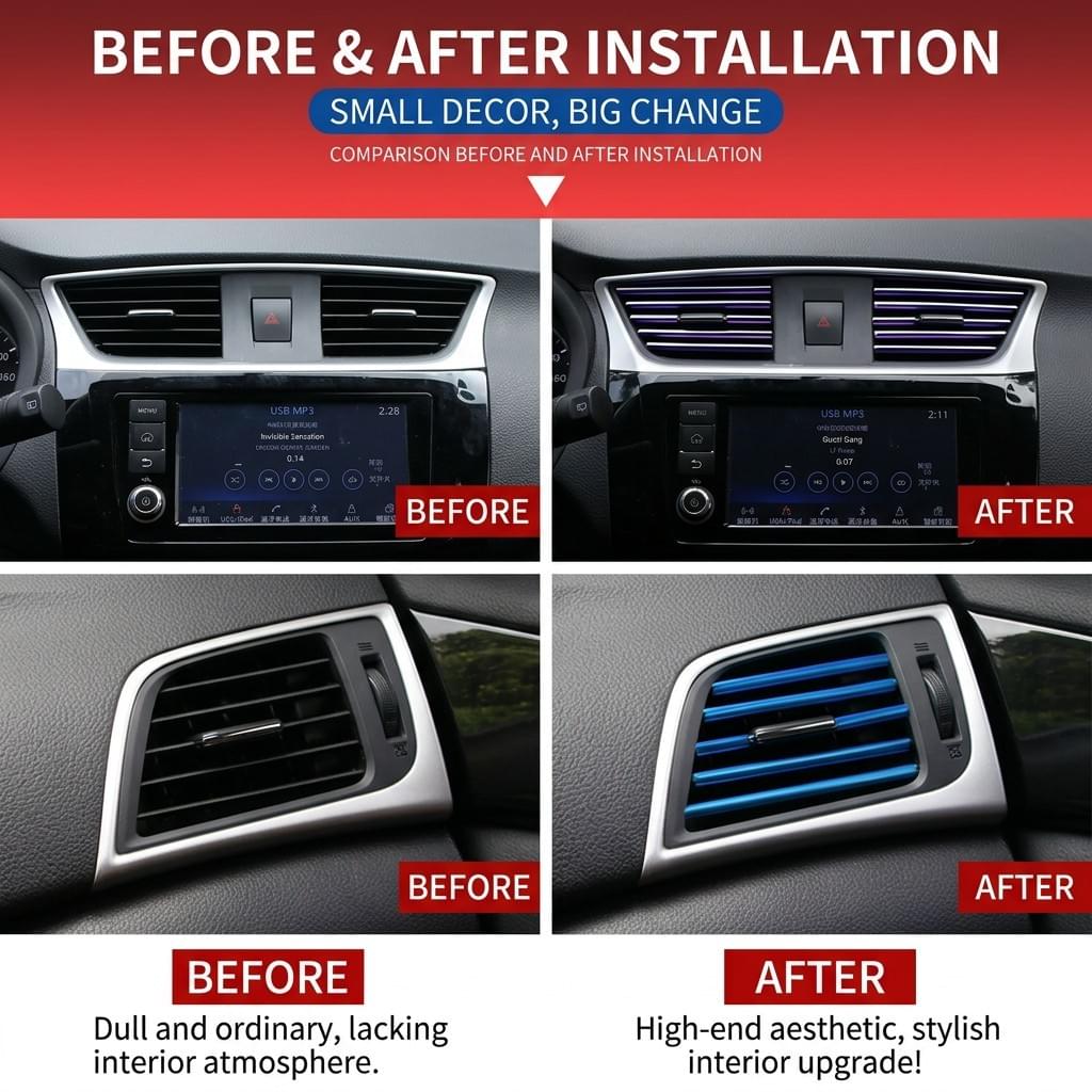 Fits for Universal U-Shape Car Air Vent Decorative Trim Strips - 10pcs Plating Color Set