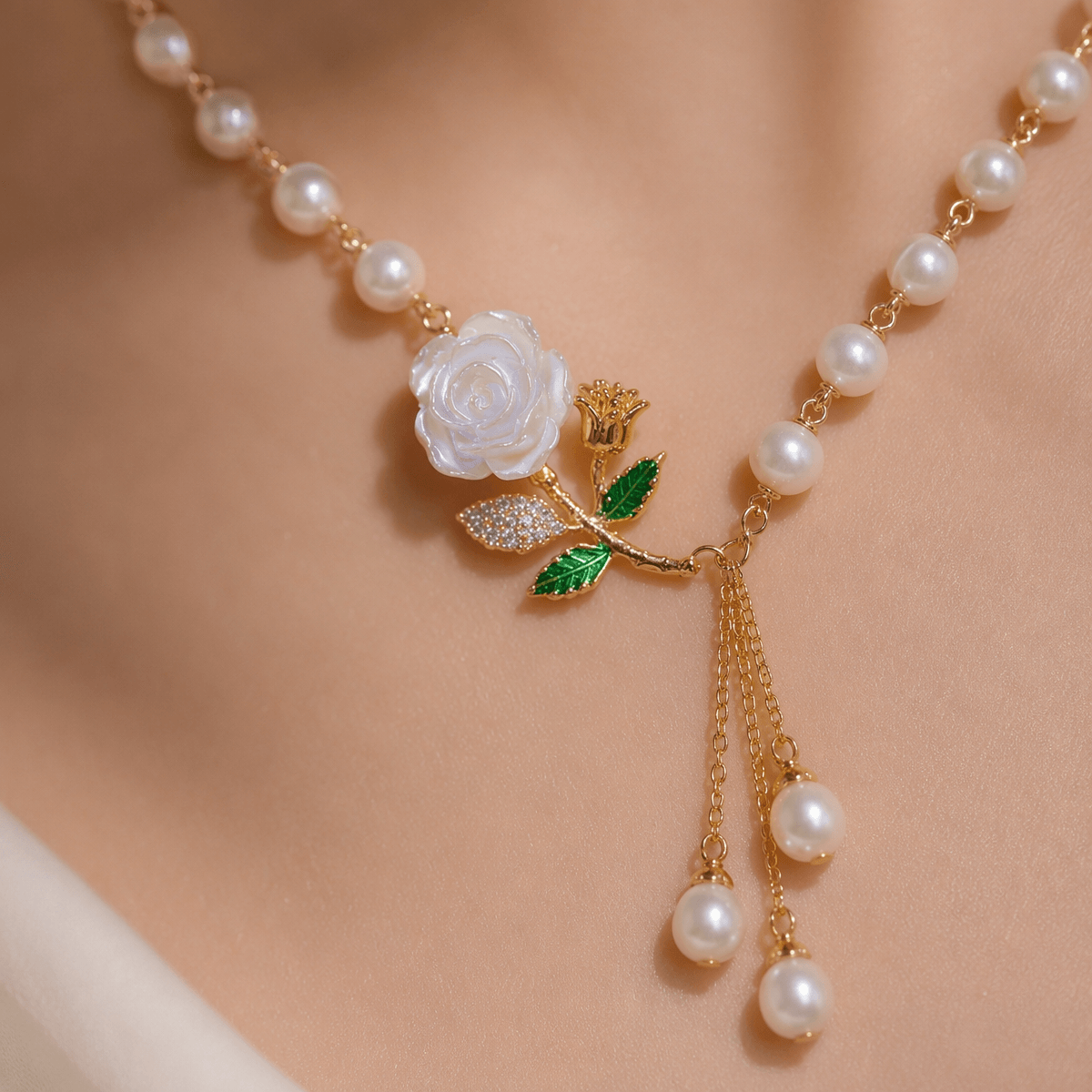 Camellia Pearl Necklace — Dawn Light Collection