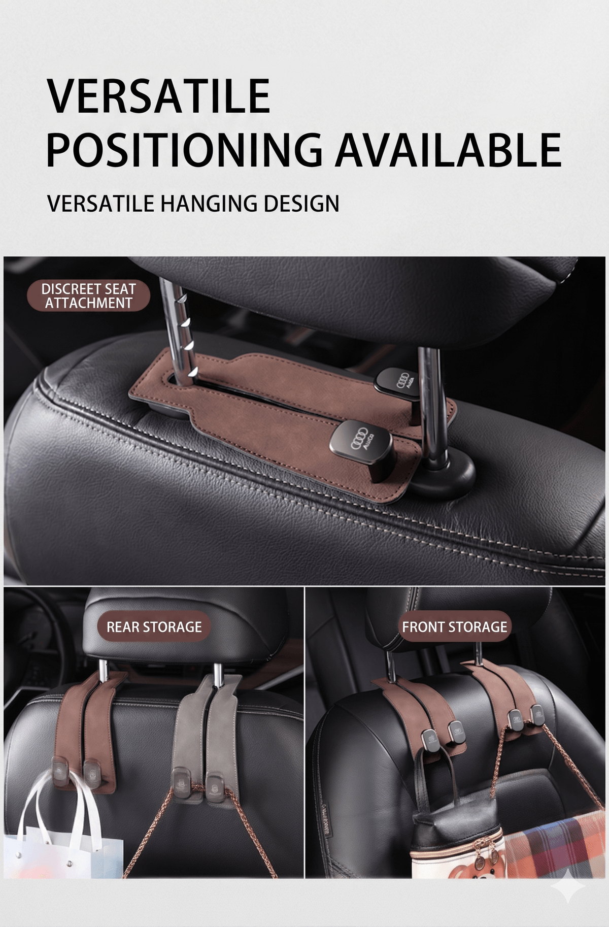 Universal Suede Car Hidden Dual Hook & Phone Holder — 2-in-1 Interior Storage