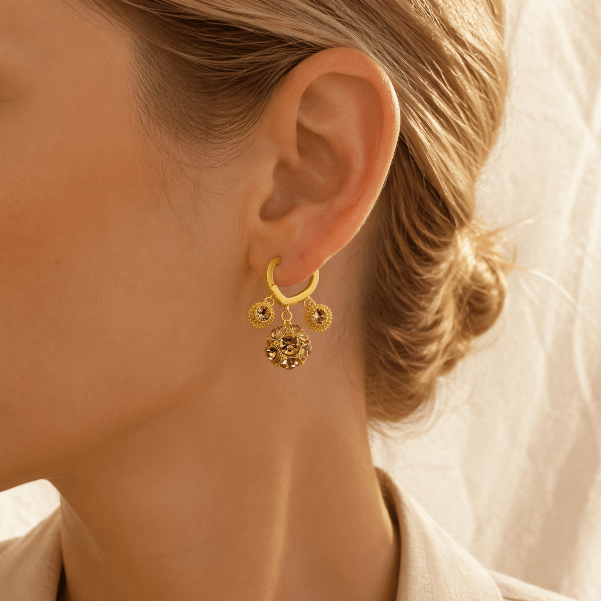 Amber Crystal Huggie Earrings — Dawn Light Collection
