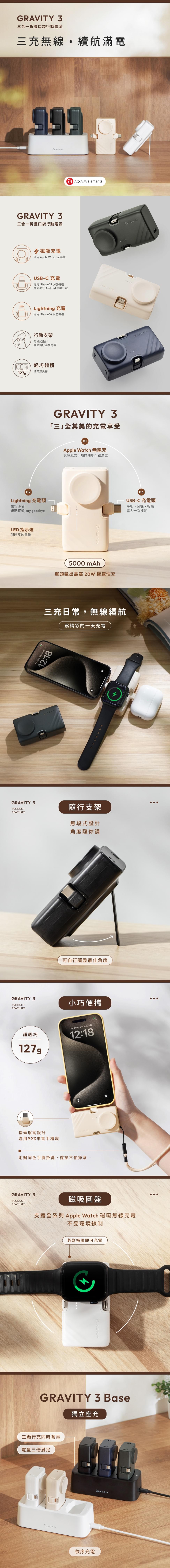 GRAVITY 3 三合一 折疊口袋行動電源